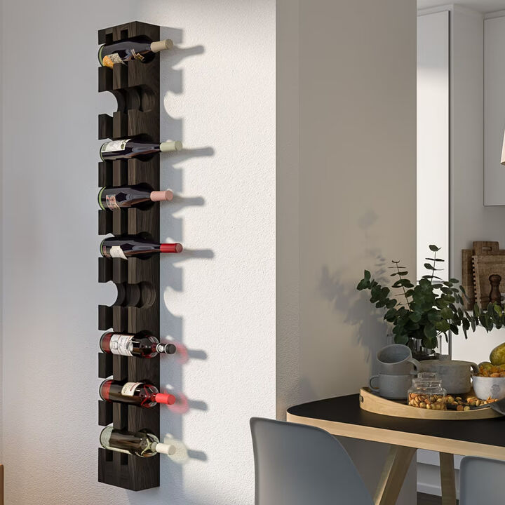 Solid Hardwood Wine Rack for 9 Bottles - Black Wall-Mounted Handmade Wine Bottle Holder
