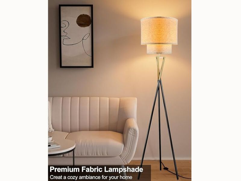 Gold Tripod Floor Lamp – 67.7" Tall, Linen Shade, E26 LED Bulb Included, Modern Style