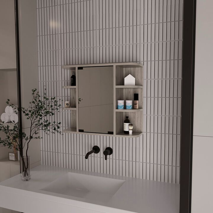 Streamdale Roseburg 6-Shelf Medicine Cabinet With Mirror Light Grey