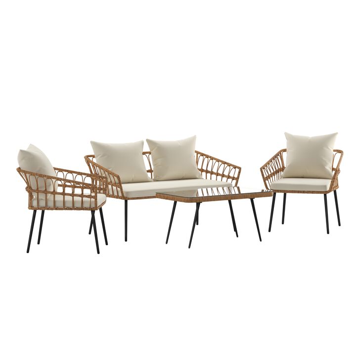 4PC NAT/Cream Rope Rattan Set