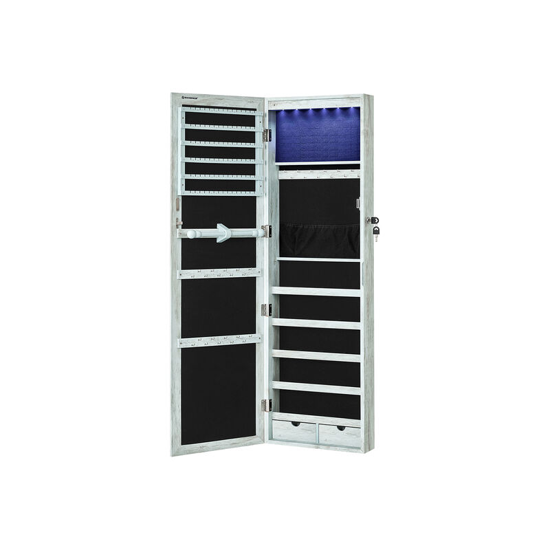 Wall/Door Mounted Jewelry Armoire 6-LED Mirror Cabinet with Lock, 2 Drawers, and Organizer