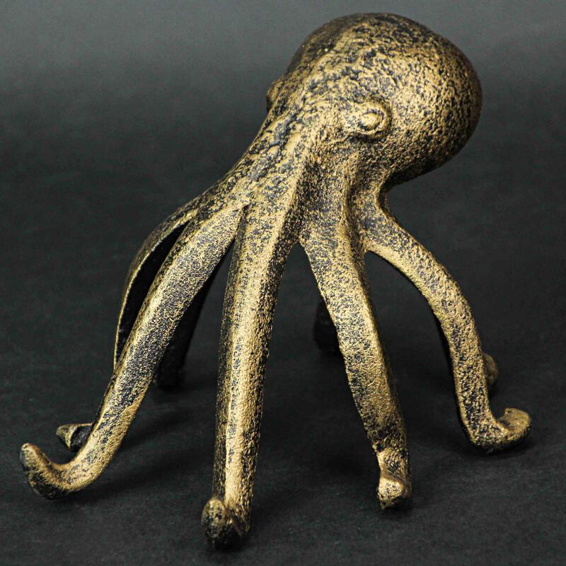 Set of 2 Gold Cast Iron Octopus Phone Holder Stand Decorative Bookend Home Decor image number 3