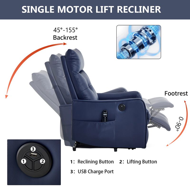 Faux Leather Power Lift Recliner Chair 155&deg; Recliner with Massage Heat & USB image number 5