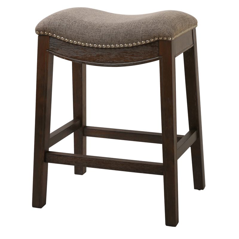 Sadie 25in. H Saddle Weathered Gray Wood Counter-Height Barstool with Smoke Gray Fabric