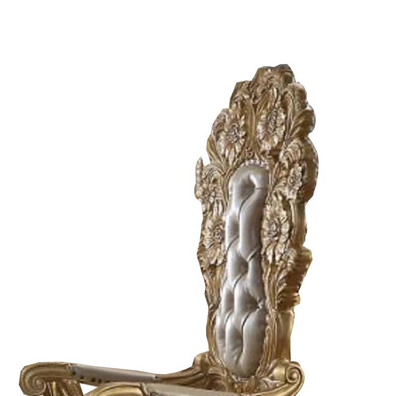 Otis Dining Armchair Set of 2, Classic Light Gold Tufted Faux Leather - Benzara