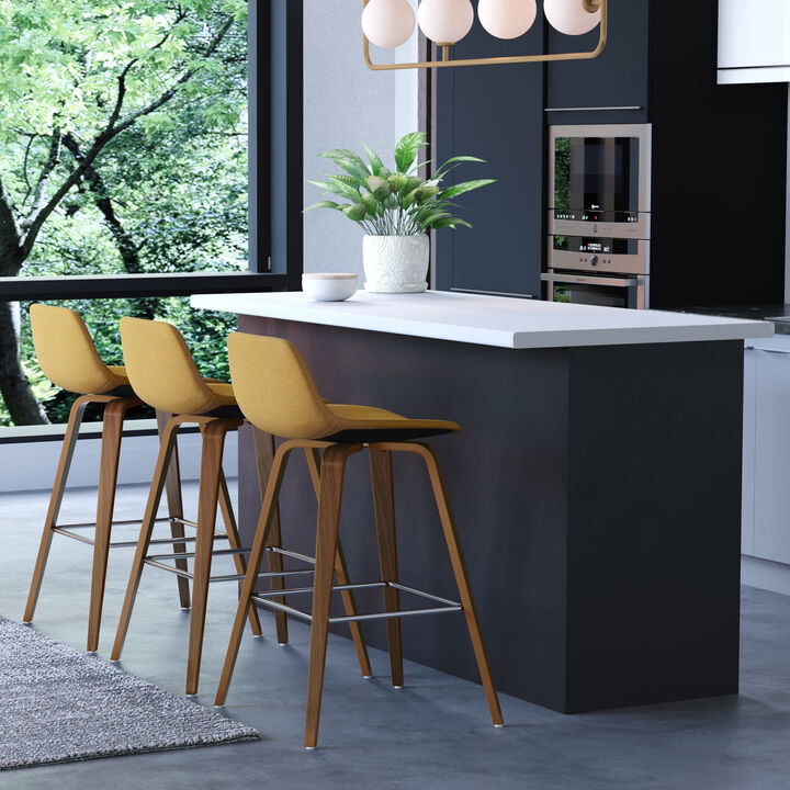 Randolph Mid-Century Modern 28 inch Bentwood Counter/ Bar Height Stool (Set of 2) in Dijon Yellow Polyester linen