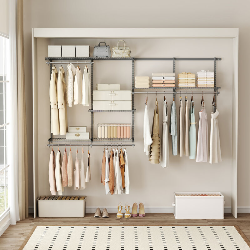 Wall-Mounted Closet Storage System with Hanging Rod and Open Shelves image number 3