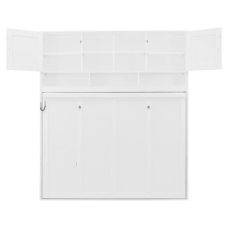 Whisen Queen Size Wall Murphy Bed with Ample Storage Space and Chevron Stripes