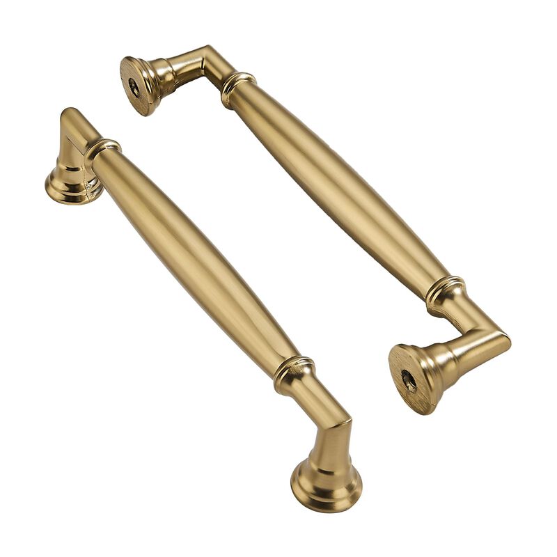 ZAUYX 2 Pack 5 Inch Hole Center Brushed Brass Cabinet pulls Solid Satin Brass Heavy Duty Cabinet Pull Cabinet Handles Kitchen Ca