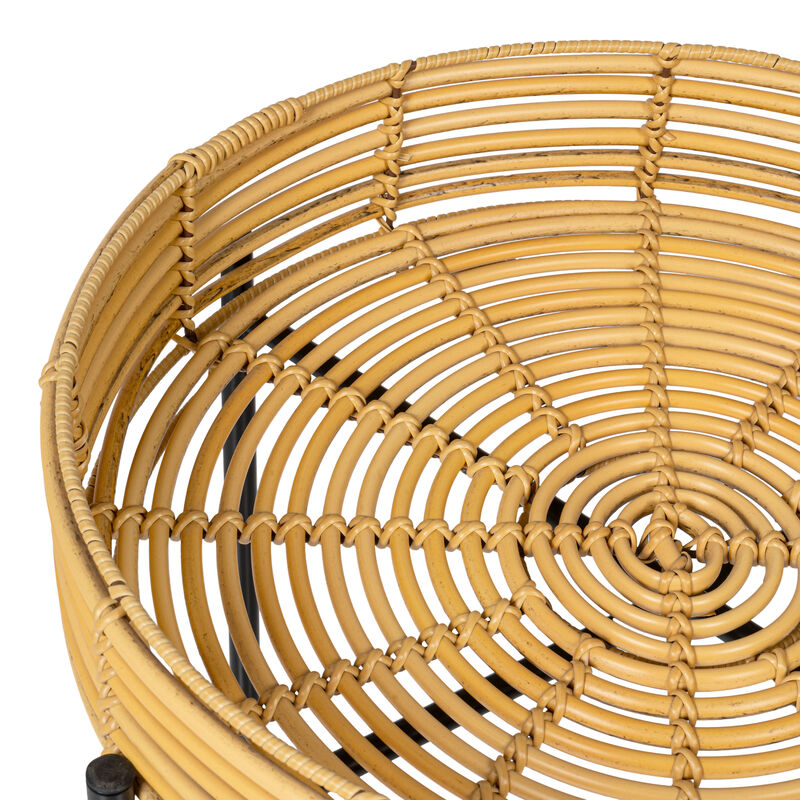 Malia Coastal Bohemian Faux Rattan Round Tray End Table with Metal Base image number 5