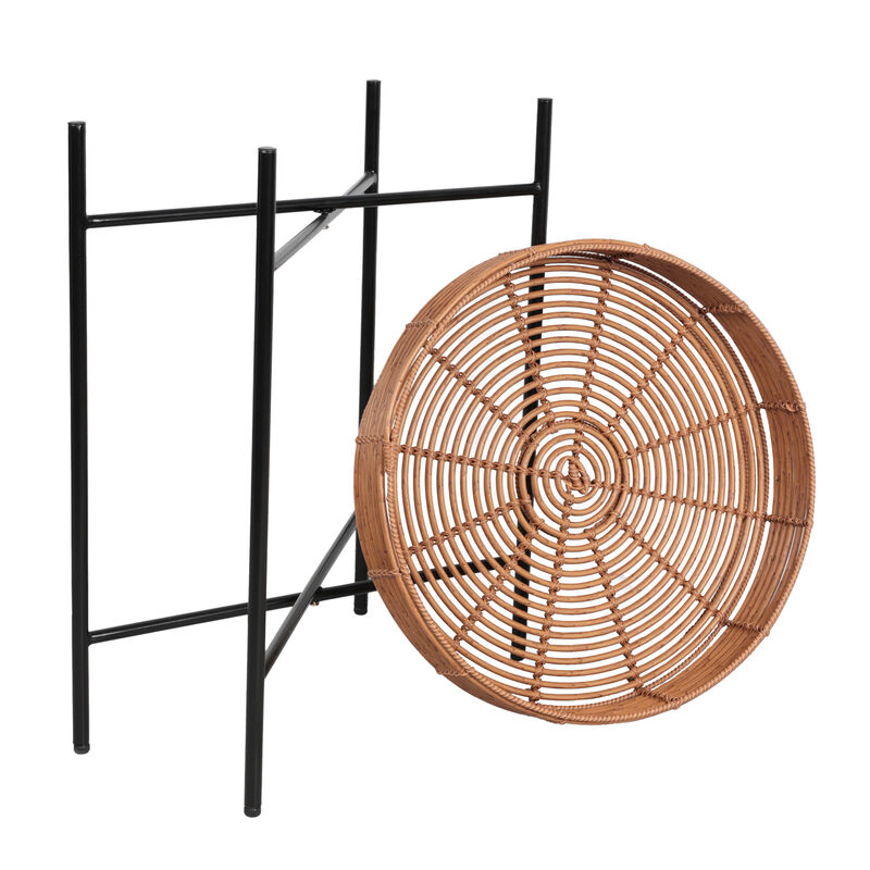 Malia Coastal Bohemian Faux Rattan Round Tray End Table with Metal Base image number 6