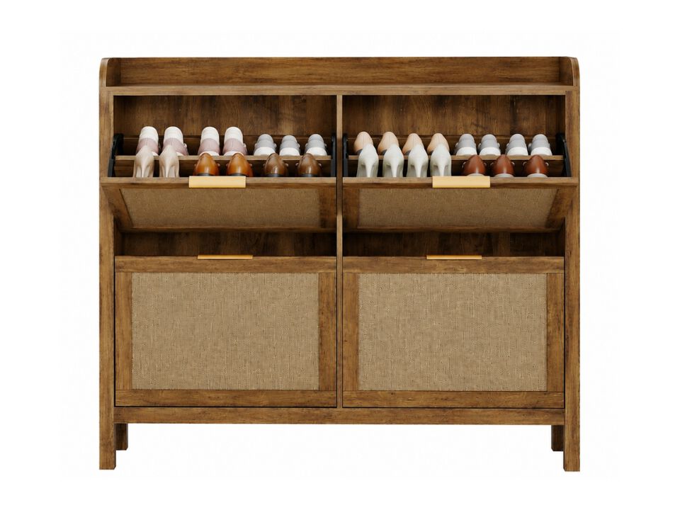 Entryway Shoe Storage Cabinet Flip Drawer Adjustable Shelves Brown
