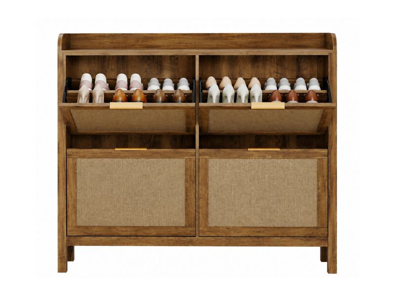 Entryway Shoe Storage Cabinet Flip Drawer Adjustable Shelves Brown image number 0