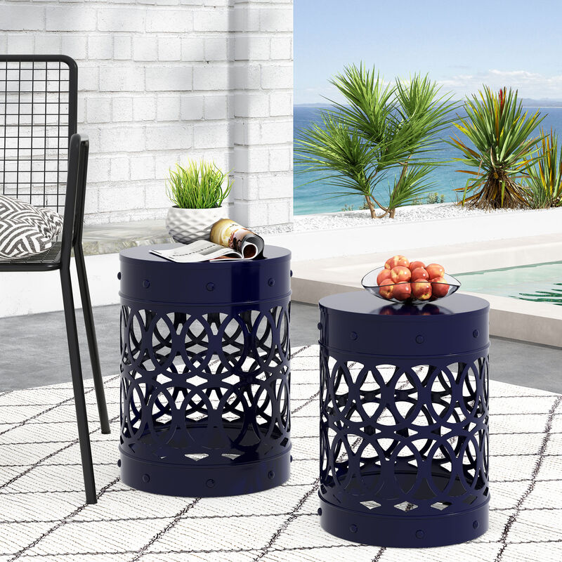 Merax Set of 2 Nesting Cylindrical Side Tables with Iron Cutout Frame image number 3