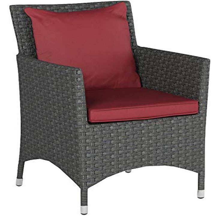 Modway Sojourn Wicker Rattan Outdoor Patio Sunbrella Fabric Dining Chair in Canvas Red