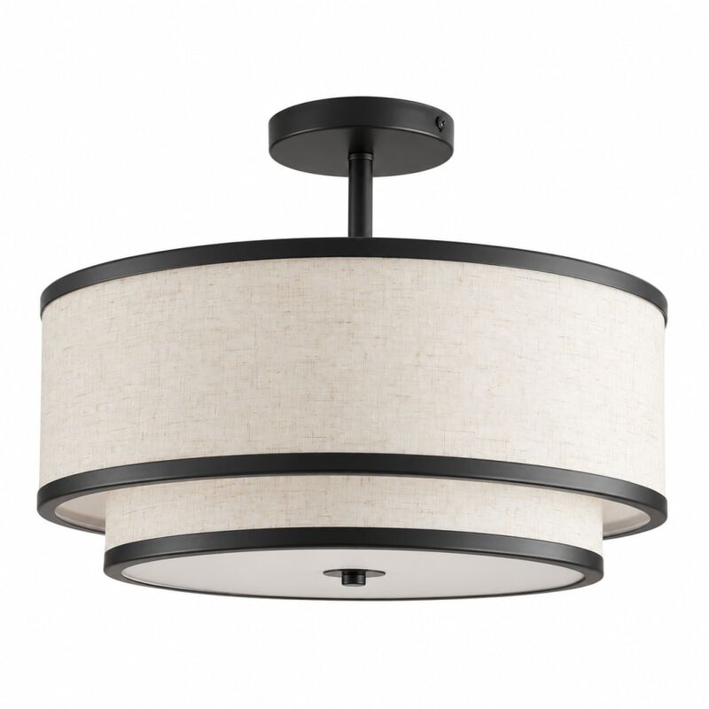 ELEMENT ACE 15 inch Modern Flush-Mount Ceiling Light Fixture with Fabric Shade and Gold Trim for Living Room, Bedroom, Dining Room image number 0