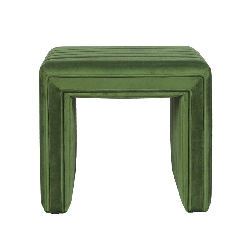 Ada Footstool Ottoman with Channel Tufted Green Velvet, 19 Inch image number 2