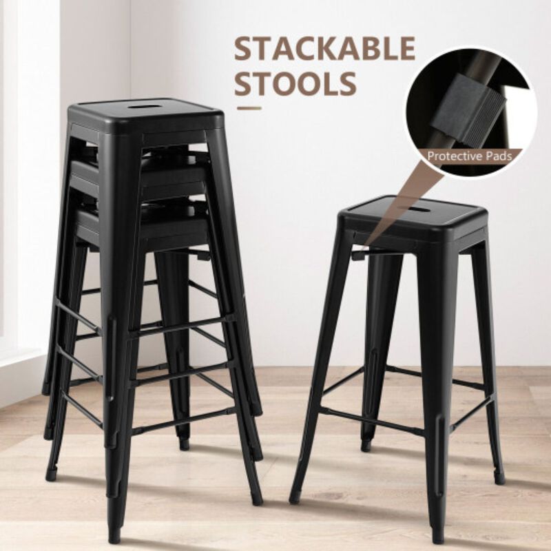 Bar Stools Set of 4 with Square Seat and Handling Hole