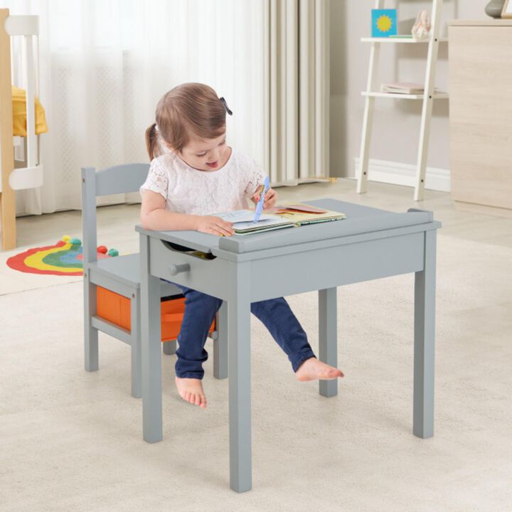 Hivvago Wood Activity Kids Table and Chair Set with Storage Space