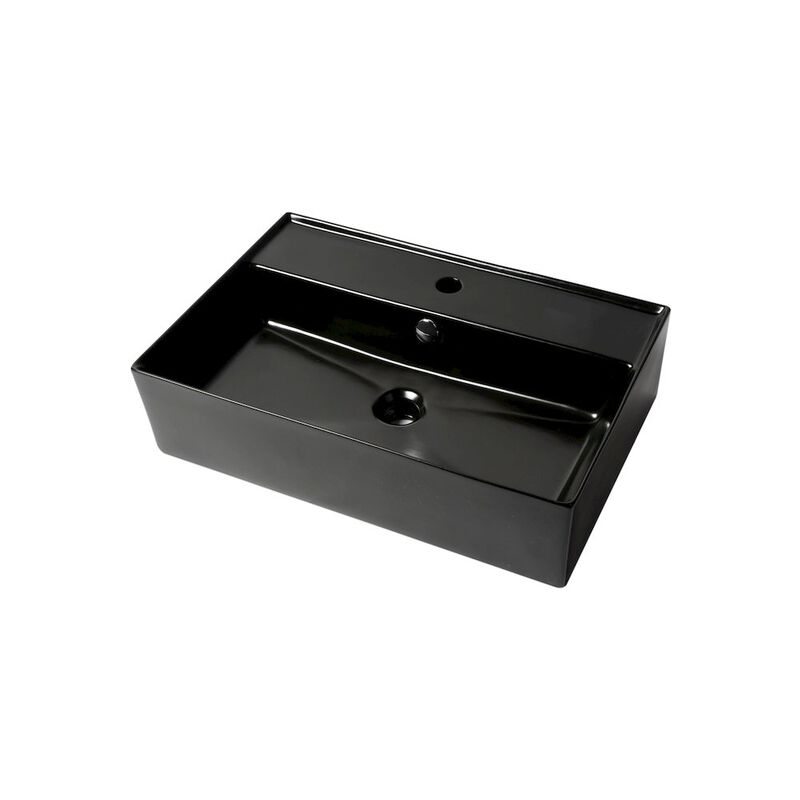 ALFI brand Black Matte 24 Modern Rectangular Above Mount Ceramic Sink with Faucet Hole