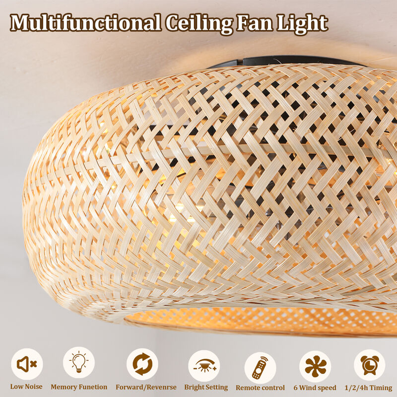 ELEMENT ACE 19 Inch Rattan Ceiling Fan with 7 Blades, Dimmable Adjustable Light Settings, Remote Control, Reversible DC Motor, 6 Speed Modes for All Season Comfort image number 7