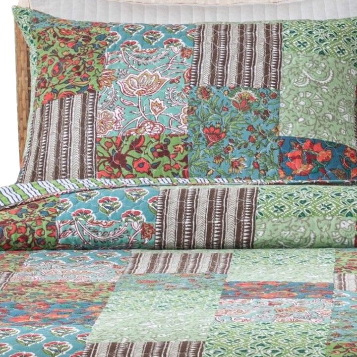 Aby 3 Piece Queen Quilt Set with 2 Pillow Shams, Multicolor - Benzara