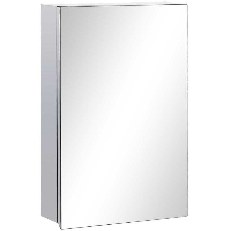 Silver Bathroom Storage: Mirrored Wall Cabinet with 3-Tier Shelves