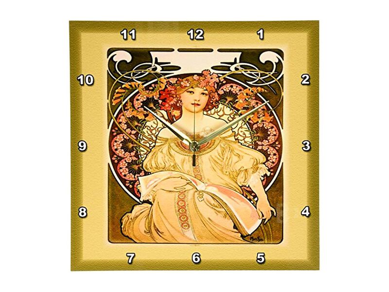 Muchas Nouveau Painting Pretty Lady Wall Clock 13 Inch Home Decor image number 0