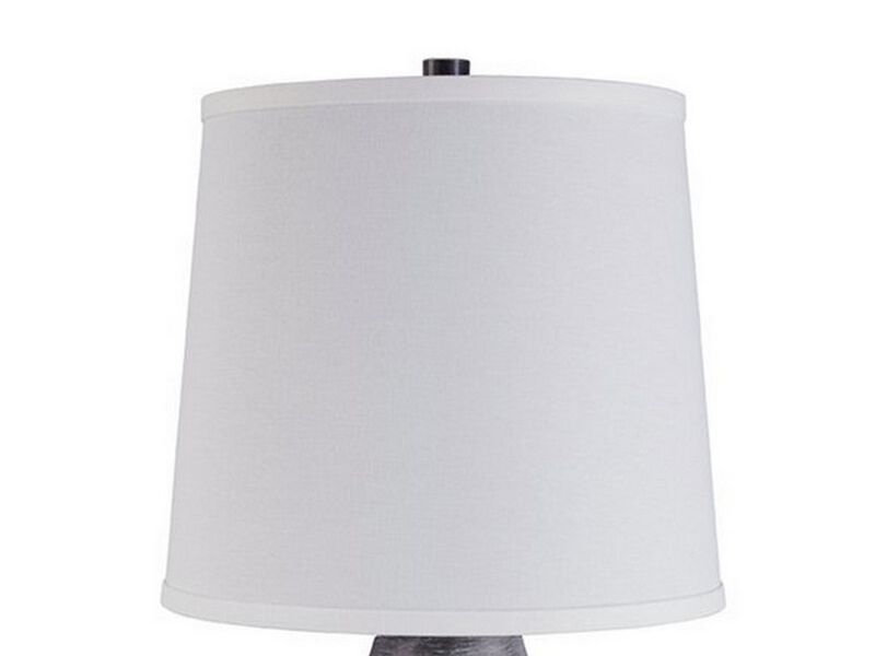 Vase Shape Resin Table Lamp with Fabric Shade, Set of 2, Gray and White - Benzara image number 1