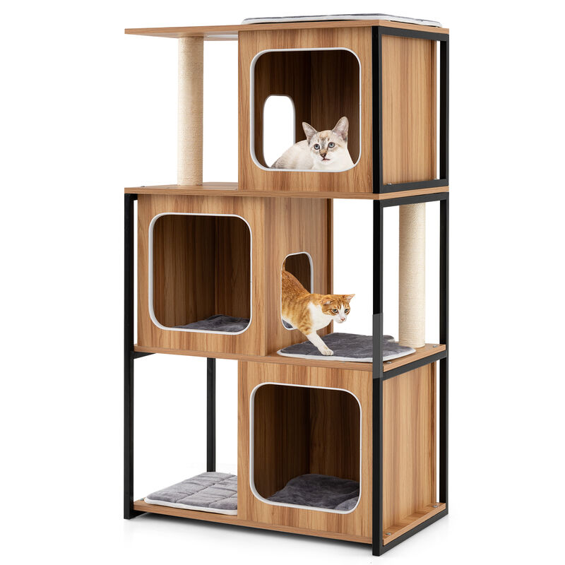 Designer Cat Tree with Metal Frame, Platforms, and Sisal Scratchers