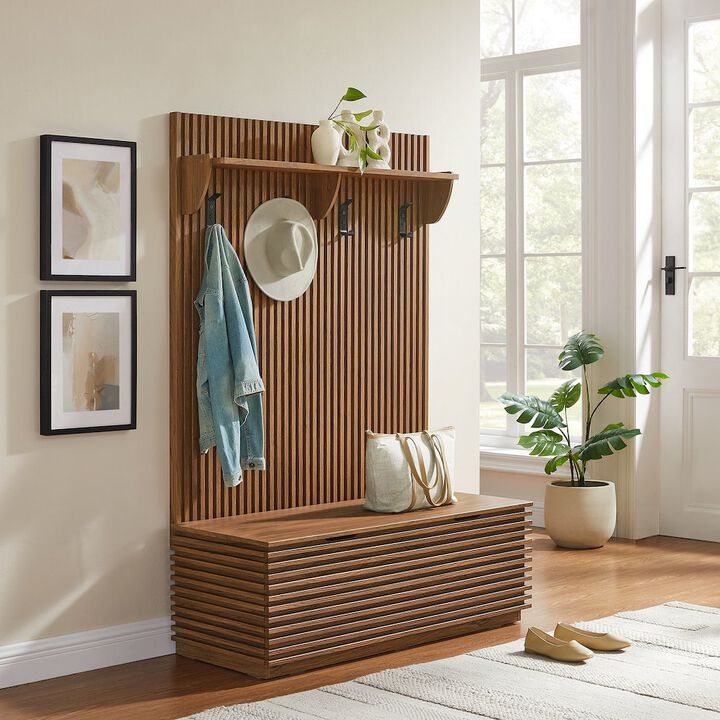 Render Fluted 3-in-1 Hall Tree With Storage Bench and Coat Rack