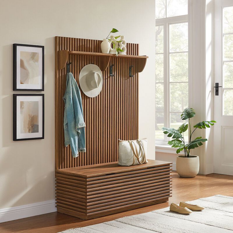 Render Fluted 3-in-1 Hall Tree With Storage Bench and Coat Rack image number 1
