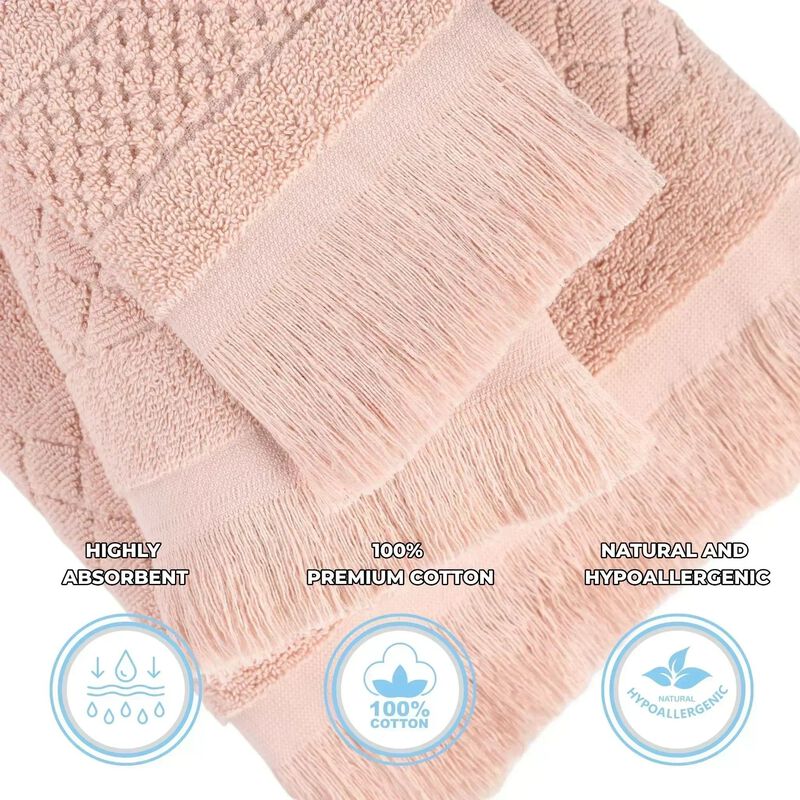 Absorbent Cotton Hand Towels Set of 6 with Geometric Jacquard Design image number 2