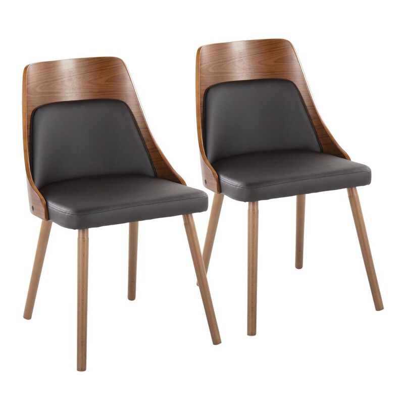 LumiSource Walnut Wood, Brown PU Anabelle Chair (Set of 2)