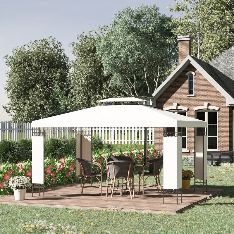 Outsunny 10' x 13' Patio Gazebo, Double Roof Outdoor Gazebo Canopy Shelter with Screen Decorate Corner Frame, for Garden, Lawn, Backyard and Deck, Cream White