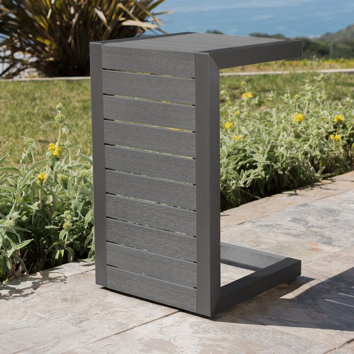 Outdoor Aluminum Patio End Table Side Table, C-Shape Table for Garden, Poolside, Small Place