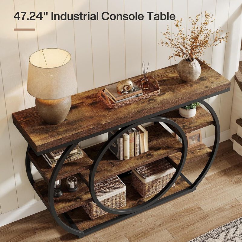 Tribesigns Industrial 5-Tier Wood Console Table with Metal Frame image number 3