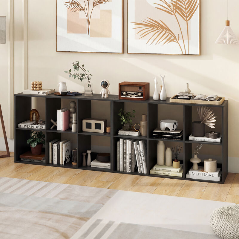 Large 6 Cube Storage Shelf with Back Guardrail for Bedroom image number 4