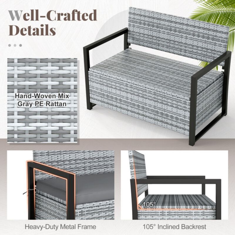 Patio Wicker Storage Bench Outdoor Loveseat with 40 Gallon Built-in Storage and Cushion image number 6