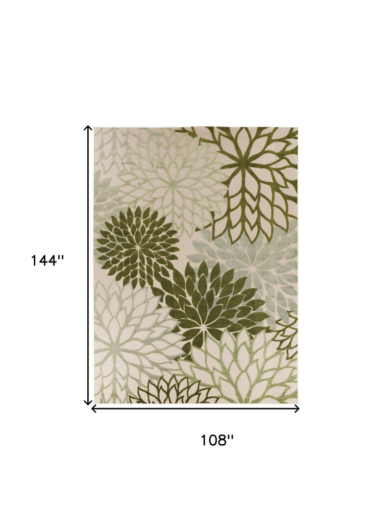 HomeRoots 9' X 12' Ivory And Green Floral Indoor Outdoor Area Rug image number 4