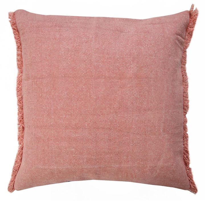 20" Pink Solid Fringe Square Throw Pillow