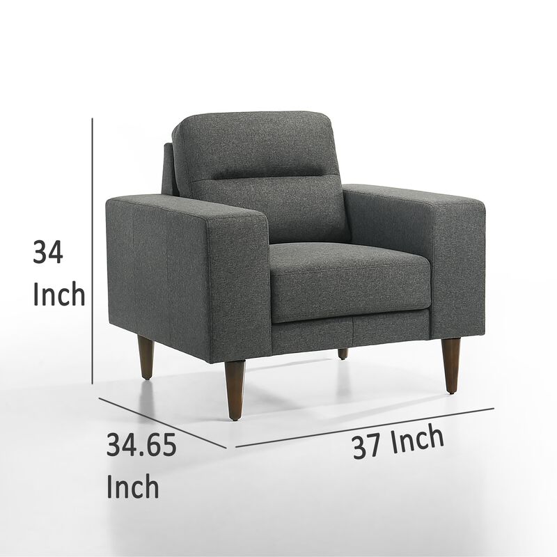 Vile Accent Chair, Plush Gray Fabric, Classic Tapered Solid Wood Legs