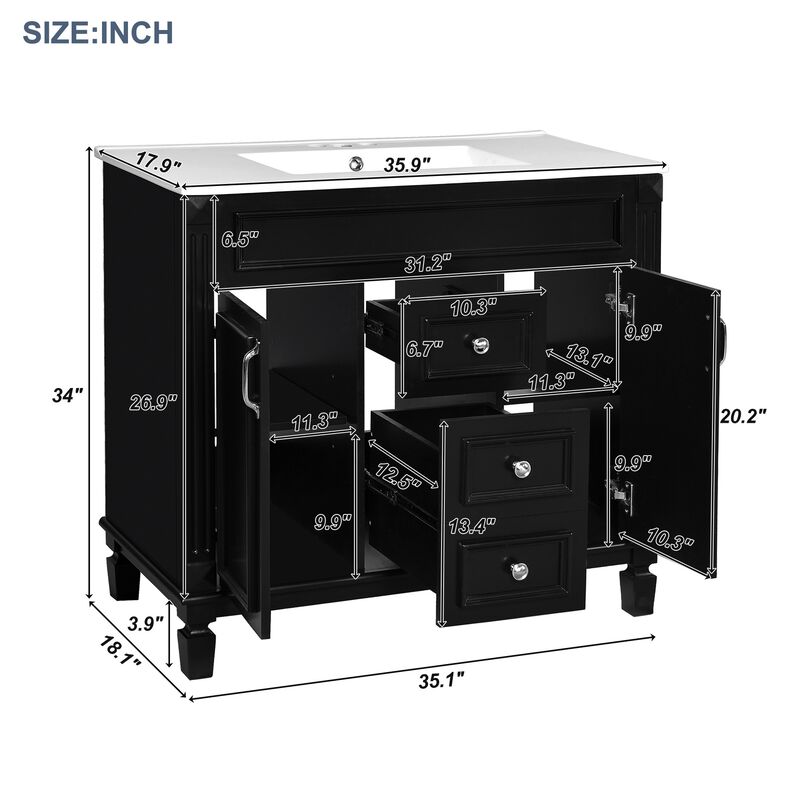 36 in. W Modern Bathroom Vanity with Sink and Top, 2 Soft-Close Doors and Storage Cabinet image number 6