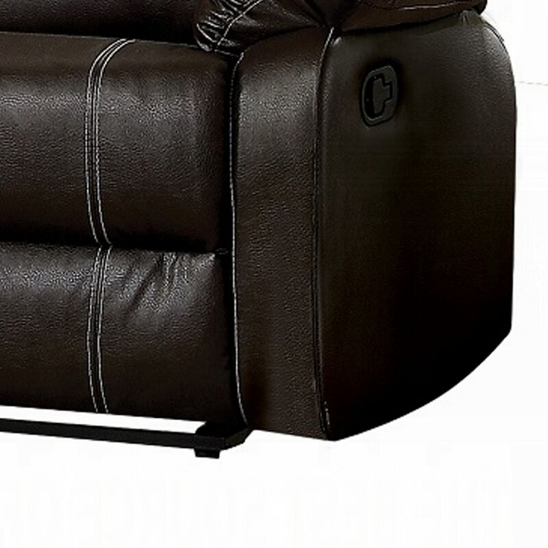 Zuru Motion Manual Recliner Loveseat, Pillow Top, Brown Faux Leather - Benzara
