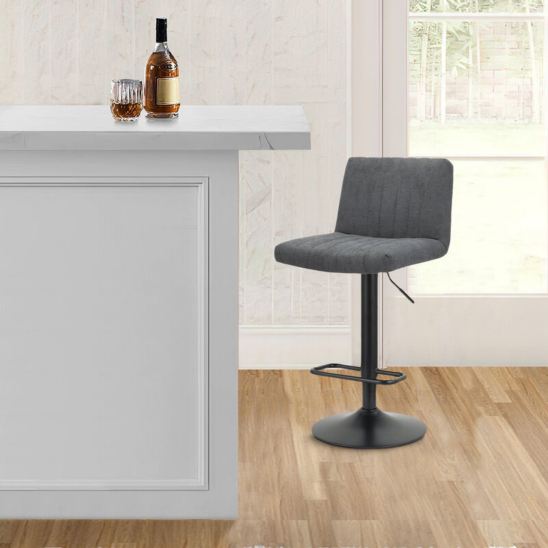 24-31 Inch Modern Barstool, Set of 2, Adjustable Height, Gray Channel Tuft - Benzara image number 5