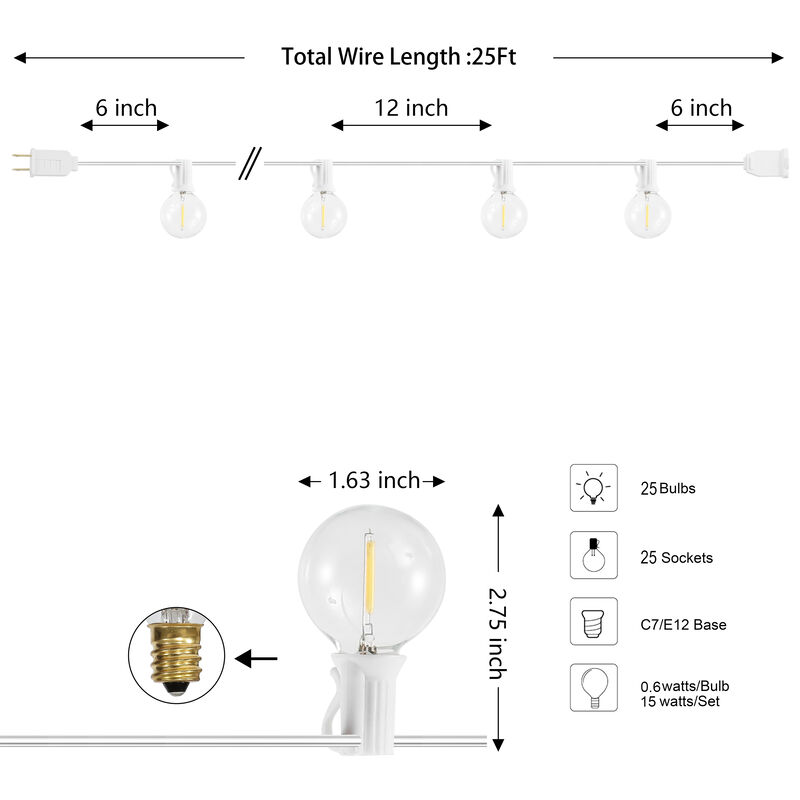 25-Light Indoor/Outdoor 25 ft. Contemporary Rustic Incandescent G40 Bistro Globe Bulb String Lights
