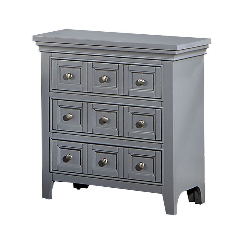 3pc King Bedroom Set, Gray, Chrome Wood, 2 Nightstands image number 5