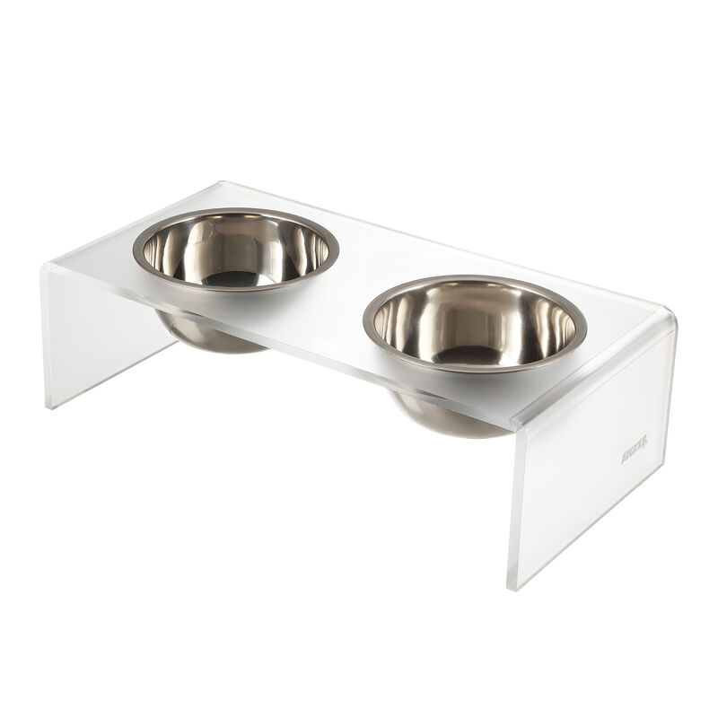 Keaton Modern Acrylic Rectangular Elevated Pet Feeder with Stainless Steel Bowls
