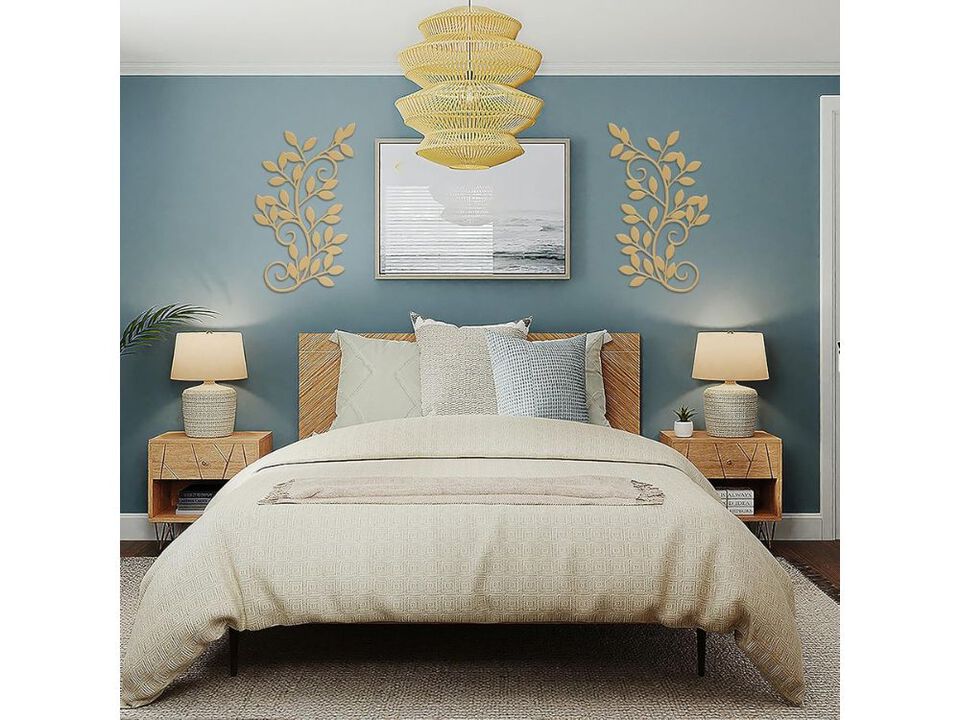 Metal Leaf Wall Decor Set of 2 Gold Vine Art for Bedroom Living Room Home
