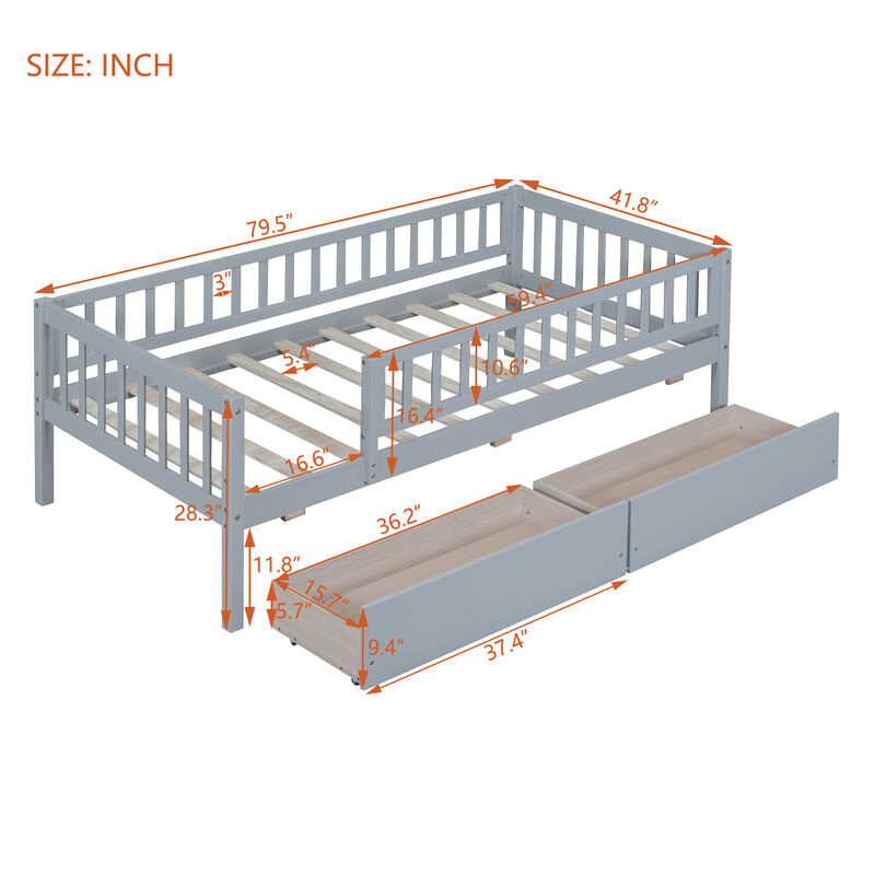 Whisen Twin Size Daybed Wood Bed with Two Drawers image number 9